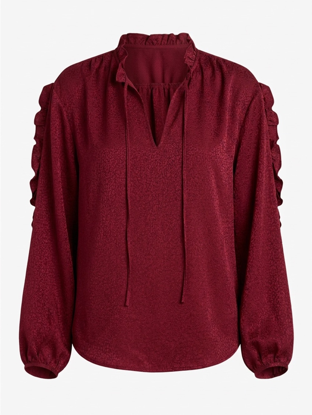Express Wine Red Tie-Neck Ruffle Blouse